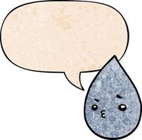 dessin animé mignon goutte de pluie et bulle de dialogue dans un style de texture rétro vecteur