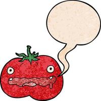 tomate de dessin animé et bulle de dialogue dans un style de texture rétro vecteur
