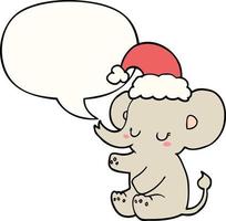 mignon éléphant de noël et bulle de dialogue vecteur