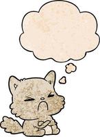 chat en colère de dessin animé et bulle de pensée dans le style de motif de texture grunge vecteur