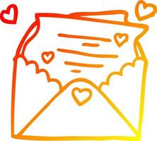 ligne de gradient chaud dessinant une lettre d'amour de dessin animé vecteur