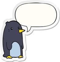 pingouin de dessin animé et autocollant de bulle de dialogue vecteur