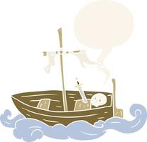 dessin animé vieux bateau naufragé et bulle de dialogue dans un style rétro vecteur