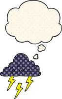 dessin animé nuage d'orage et bulle de pensée dans le style de la bande dessinée vecteur