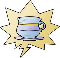 dessin animé vieille tasse de thé et bulle de dialogue dans un style dégradé lisse vecteur