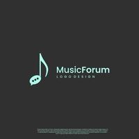 conception de logo de forum de musique, note de musique combinée avec le concept de logo de discours de bulle moderne vecteur