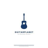 conception de logo d'espace de guitare sur fond isolé, combinaison de guitare avec le concept de logo saturn vecteur