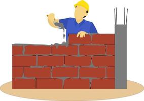 ouvrier maçon de construction pour la construction, illustration graphique vectorielle de projet d'architecte, remplissage du mur avec de la brique, illustration plate vecteur