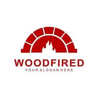 four à bois et logo au feu de bois vecteur