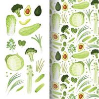 ensemble de légumes. chou chinois, chou blanc, courge, poireau vert, oignon vert, tats, asperge, brocoli, avocat, pois, concombre, persil, céleri. alimentation saine. végétalien. illustration vectorielle. vecteur