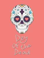illustration vectorielle. bannière avec crâne mexicain, ornement et fleurs. crâne de sucre. inscription pour le jour des morts. affiche. carte. vecteur