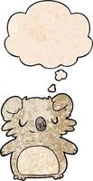 koala de dessin animé et bulle de pensée dans le style de motif de texture grunge vecteur