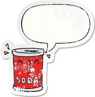 dessin animé canette de soda et bulle de dialogue autocollant en détresse vecteur