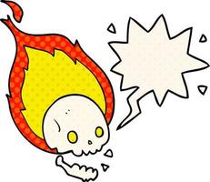 crâne enflammé de dessin animé effrayant et bulle de dialogue dans le style de la bande dessinée vecteur