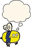 dessin animé abeille et bulle de pensée dans le style de la bande dessinée vecteur