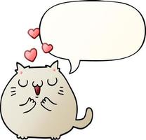 chat de dessin animé mignon amoureux et bulle de dialogue dans un style de dégradé lisse vecteur