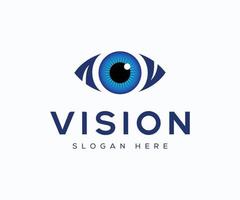modèle de conception de logo de soins oculaires de vision, concept de logo d'oeil bleu, modèle vectoriel d'icône d'oeil.