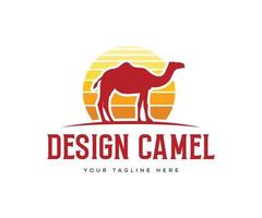 modèle de vecteur de conception de logo de chameau. modèle de conception de logo du désert avec coucher de soleil