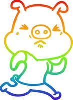 arc en ciel gradient ligne dessin dessin animé cochon en colère portant tee shirt vecteur