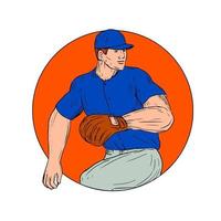 lanceur de baseball prêt à lancer le dessin du cercle de la balle vecteur