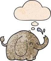 éléphant de dessin animé et bulle de pensée dans le style de motif de texture grunge vecteur