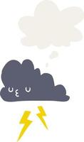 dessin animé nuage d'orage et bulle de pensée dans un style rétro vecteur