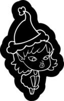 jolie icône de dessin animé d'une fille elfe portant un bonnet de noel vecteur