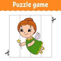 jeu de puzzle pour les enfants. pratique de coupe. feuille de travail de développement de l'éducation. page d'activité. personnage de dessin animé. illustration vectorielle. vecteur