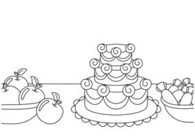 page de livre de coloriage pour les enfants. table de fête. style bande dessinée. illustration vectorielle isolée sur fond blanc. vecteur