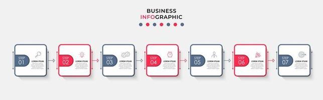 vecteur de modèle de conception infographique d'entreprise avec des icônes et 7 options ou étapes. peut être utilisé pour le diagramme de processus, les présentations, la mise en page du flux de travail, la bannière, l'organigramme, le graphique d'informations