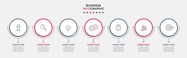 vecteur de modèle de conception infographique d'entreprise avec des icônes et 7 options ou étapes. peut être utilisé pour le diagramme de processus, les présentations, la mise en page du flux de travail, la bannière, l'organigramme, le graphique d'informations