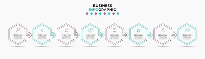 modèle d'entreprise de conception infographique vectorielle avec icônes et 8 options ou étapes. peut être utilisé pour le diagramme de processus, les présentations, la mise en page du flux de travail, la bannière, l'organigramme, le graphique d'informations vecteur