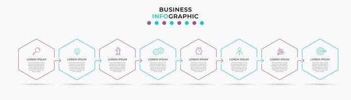 modèle d'entreprise de conception infographique vectorielle avec icônes et 8 options ou étapes. peut être utilisé pour le diagramme de processus, les présentations, la mise en page du flux de travail, la bannière, l'organigramme, le graphique d'informations vecteur