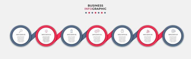 vecteur de modèle de conception infographique d'entreprise avec des icônes et 7 options ou étapes. peut être utilisé pour le diagramme de processus, les présentations, la mise en page du flux de travail, la bannière, l'organigramme, le graphique d'informations