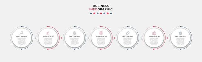 vecteur de modèle de conception infographique d'entreprise avec des icônes et 7 options ou étapes. peut être utilisé pour le diagramme de processus, les présentations, la mise en page du flux de travail, la bannière, l'organigramme, le graphique d'informations