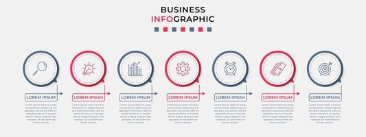 vecteur de modèle de conception infographique d'entreprise avec des icônes et 7 options ou étapes. peut être utilisé pour le diagramme de processus, les présentations, la mise en page du flux de travail, la bannière, l'organigramme, le graphique d'informations