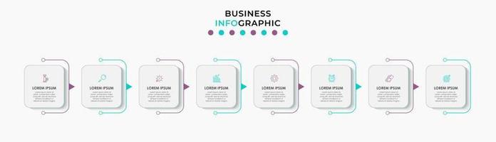 modèle d'entreprise de conception infographique vectorielle avec icônes et 8 options ou étapes. peut être utilisé pour le diagramme de processus, les présentations, la mise en page du flux de travail, la bannière, l'organigramme, le graphique d'informations