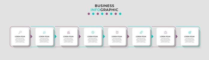 modèle d'entreprise de conception infographique vectorielle avec icônes et 8 options ou étapes. peut être utilisé pour le diagramme de processus, les présentations, la mise en page du flux de travail, la bannière, l'organigramme, le graphique d'informations vecteur