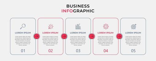 modèle d'entreprise de conception infographique vectorielle avec icônes et 5 options ou étapes. peut être utilisé pour le diagramme de processus, les présentations, la mise en page du flux de travail, la bannière, l'organigramme, le graphique d'informations vecteur