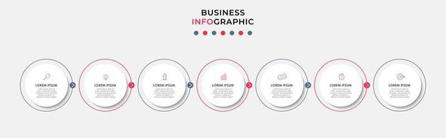 vecteur de modèle de conception infographique d'entreprise avec des icônes et 7 options ou étapes. peut être utilisé pour le diagramme de processus, les présentations, la mise en page du flux de travail, la bannière, l'organigramme, le graphique d'informations