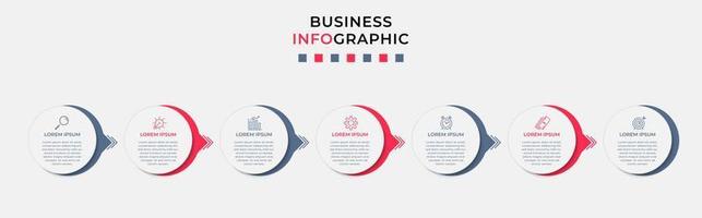 vecteur de modèle de conception infographique d'entreprise avec des icônes et 7 options ou étapes. peut être utilisé pour le diagramme de processus, les présentations, la mise en page du flux de travail, la bannière, l'organigramme, le graphique d'informations