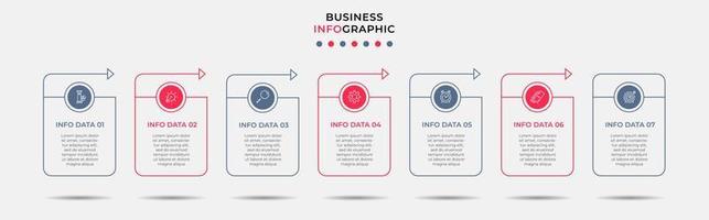 vecteur de modèle de conception infographique d'entreprise avec des icônes et 7 options ou étapes. peut être utilisé pour le diagramme de processus, les présentations, la mise en page du flux de travail, la bannière, l'organigramme, le graphique d'informations