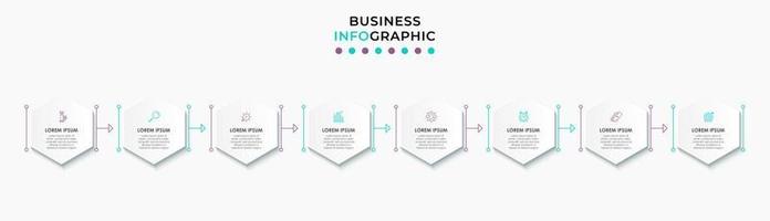 modèle d'entreprise de conception infographique vectorielle avec icônes et 8 options ou étapes. peut être utilisé pour le diagramme de processus, les présentations, la mise en page du flux de travail, la bannière, l'organigramme, le graphique d'informations vecteur