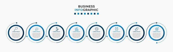 modèle d'entreprise de conception infographique vectorielle avec icônes et 8 options ou étapes. peut être utilisé pour le diagramme de processus, les présentations, la mise en page du flux de travail, la bannière, l'organigramme, le graphique d'informations vecteur