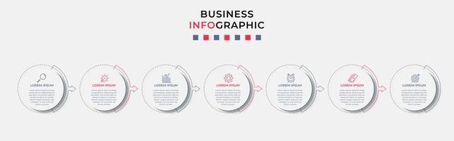 vecteur de modèle de conception infographique d'entreprise avec des icônes et 7 options ou étapes. peut être utilisé pour le diagramme de processus, les présentations, la mise en page du flux de travail, la bannière, l'organigramme, le graphique d'informations