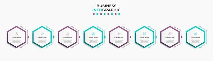 modèle d'entreprise de conception infographique vectorielle avec icônes et 8 options ou étapes. peut être utilisé pour le diagramme de processus, les présentations, la mise en page du flux de travail, la bannière, l'organigramme, le graphique d'informations vecteur