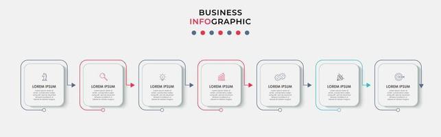 vecteur de modèle de conception infographique d'entreprise avec des icônes et 7 options ou étapes. peut être utilisé pour le diagramme de processus, les présentations, la mise en page du flux de travail, la bannière, l'organigramme, le graphique d'informations