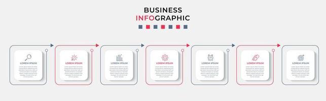 vecteur de modèle de conception infographique d'entreprise avec des icônes et 7 options ou étapes. peut être utilisé pour le diagramme de processus, les présentations, la mise en page du flux de travail, la bannière, l'organigramme, le graphique d'informations