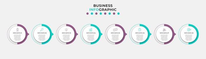 modèle d'entreprise de conception infographique vectorielle avec icônes et 8 options ou étapes. peut être utilisé pour le diagramme de processus, les présentations, la mise en page du flux de travail, la bannière, l'organigramme, le graphique d'informations vecteur