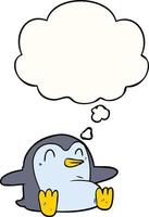 pingouin de dessin animé et bulle de pensée vecteur